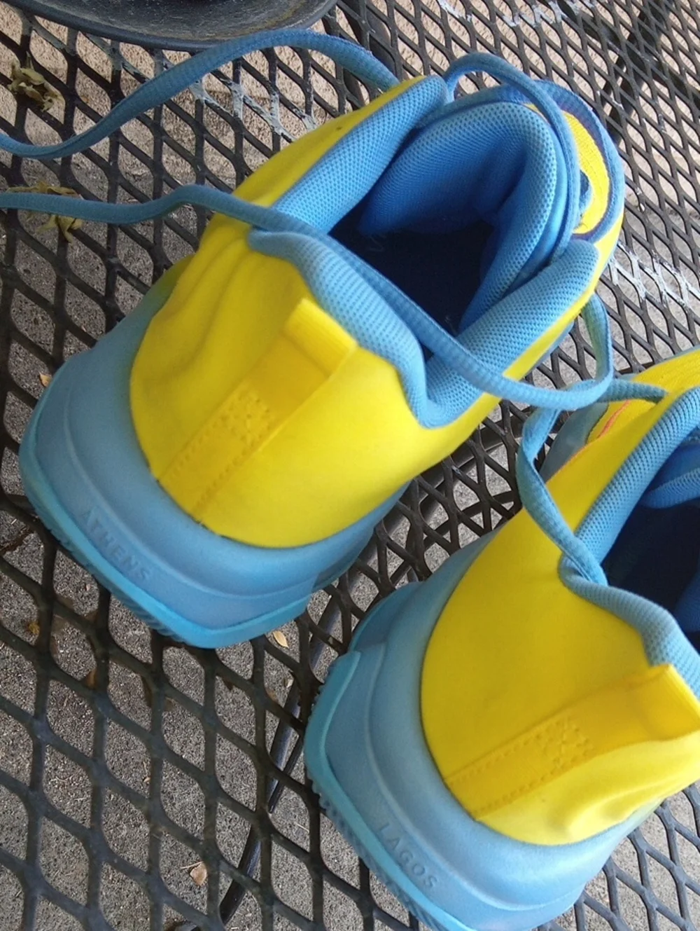 Nike Kids Yellow and Blue Lace-Up Sneakers with Pink Accents